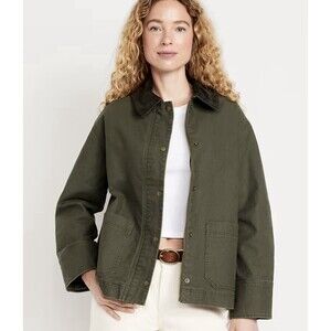 Old Navy Women’s Canvas Barn Jacket Size 2X Green Corduroy Collar
